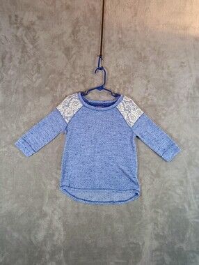 Girls Justice Blue Knit Top Lace Accents Size 7